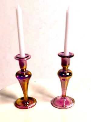 Glass cranberry candlesticks